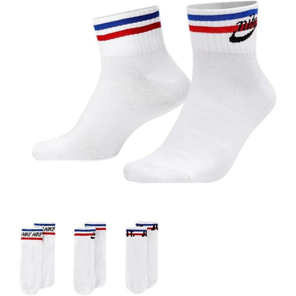 Nike Everyday Essential Dri-FIT Ankle Socks 3-Pack White Red Blue Large New